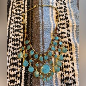Turquoise and Gold Squash Blossom Necklace